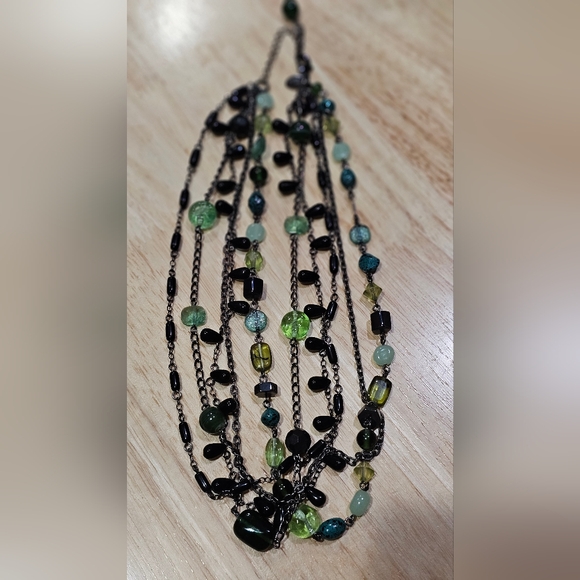 Lia Sophia Multi-Strand "Herb Garden" Green Glass Resin Beaded Necklace 17-20in - Picture 2 of 12
